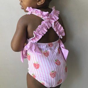 STRAWBERRY GIRLS BATHING SUIT WITH SWIM CAP